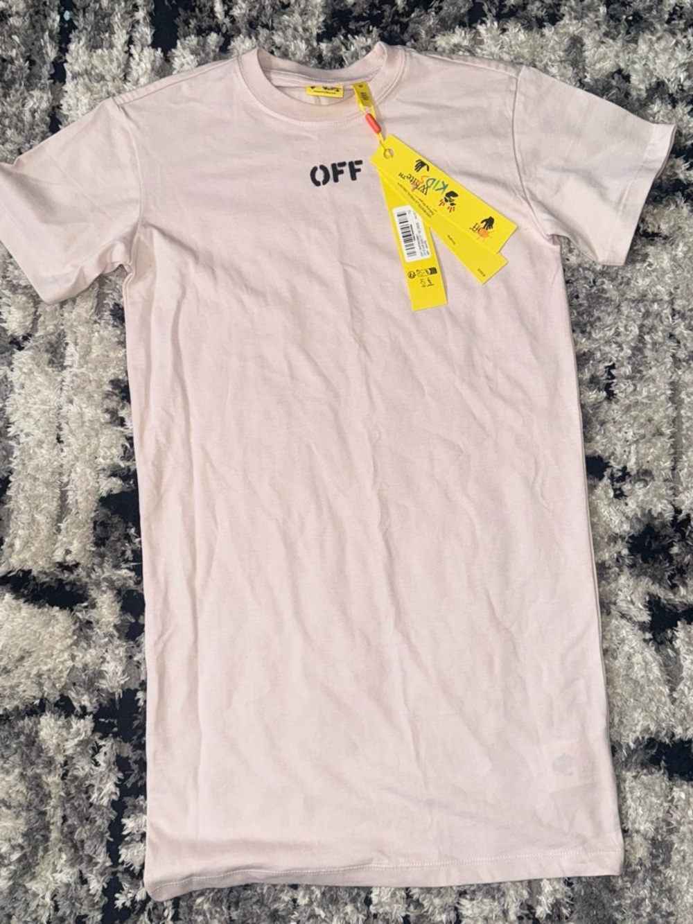 Off-White Light Pink Kids Casual T-Shirt Dress with Yellow Tags